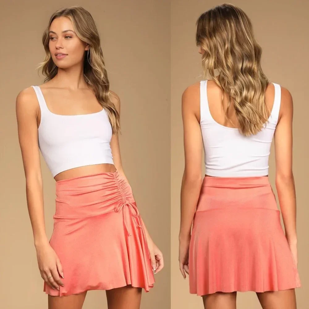 New Free People Who's That Orange Ruched Mini Skirt Size S